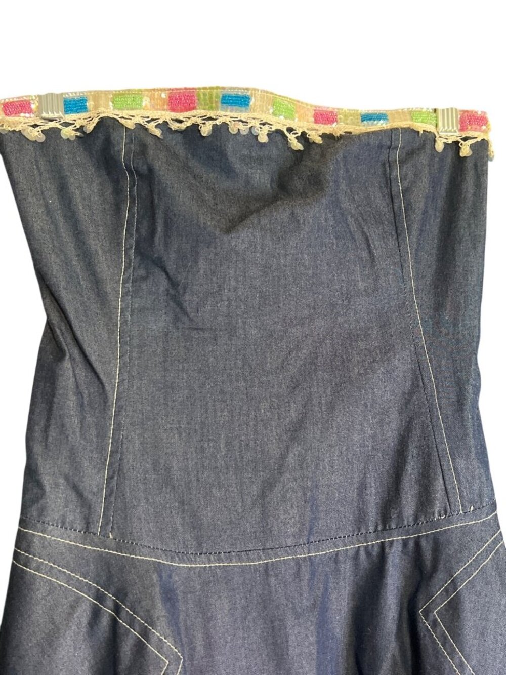 Vintage Strapless Denim Maxi Dress By In Love Paris - Picture 3 of 13